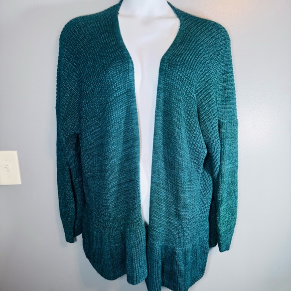Absolutely Creative Worldwide Teal Chunky Knit Open Front Cardigan 3X USA Made - Picture 3 of 10